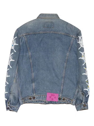Sp5der Web-print Denim Jacket In Blue