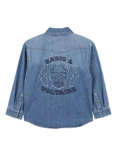 Zadig & Voltaire Embroidered Denim Shirt In Blue