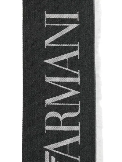 Emporio Armani Logo-embellished Striped Scarf In Black