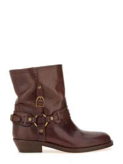 Isabel Marant Brown Boots With Slouched Shaft And Decorative Straps In Gray