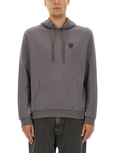 Belstaff Hooded Sweater Drawstring Kangaroo Pocket In Gray