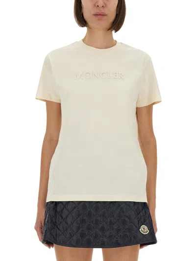 Moncler Crystal Logo Cotton T-shirt In Neutral