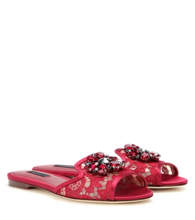 Shop Dolce & Gabbana Bianca Embellished Slip-on Sandals In Dark Red
