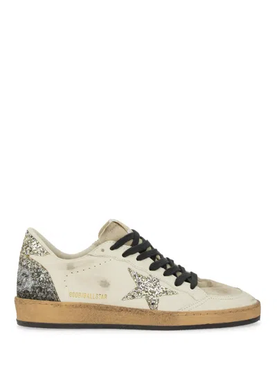 Golden Goose Silver/white Ballstar Sneaker With Glitter In White