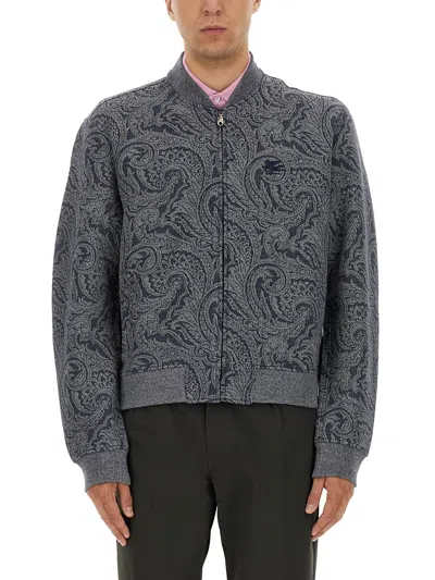Etro Jacquard Bomber Jacket Featuring Paisley Pattern In Gray