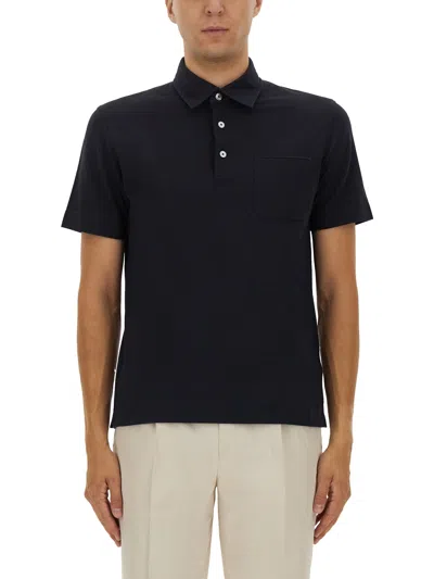 Zegna Cotton Polo Shirt With Pocket In Blue