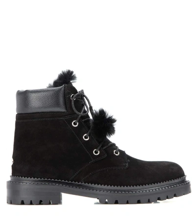 Shop Jimmy Choo Elba Flat Fur-lined Suede Boots In Llack