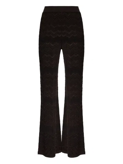 Missoni Chevron Pattern Flared Trousers With Elastic Waistband In Brown