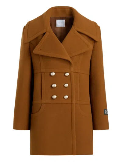 Patou Double-breasted Buttoned Coat In Brown