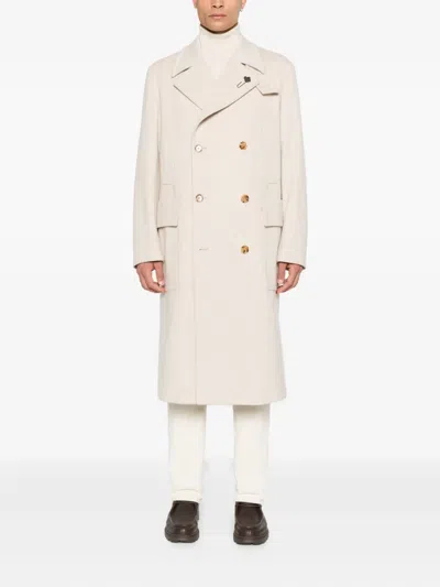 Lardini Double-breasted Wool Coat In Neutral