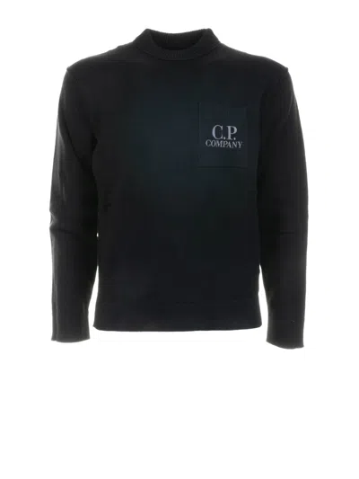 C.p. Company C.p.company Black Long-sleeved Shirt With Logo Patch On The Chest In Blue