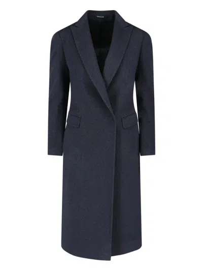 Tagliatore Notched Lapel Single-breasted Longline Jacket In Blue