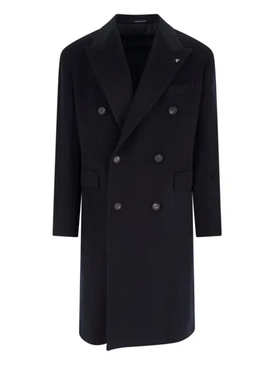 Tagliatore Blue London Double-breasted Coat In Blue