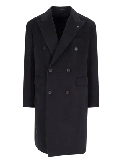 Tagliatore Blue London Double-breasted Coat In Gray