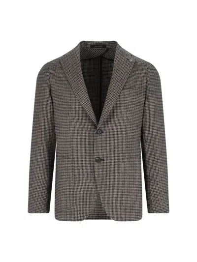 Tagliatore Classic Houndstooth Wool Blazer With Notched Lapels And Button Closure In Brown