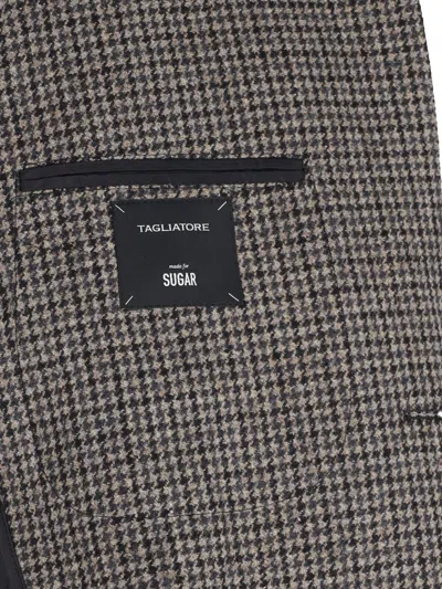 Tagliatore Classic Houndstooth Wool Blazer With Notched Lapels And Button Closure In Brown