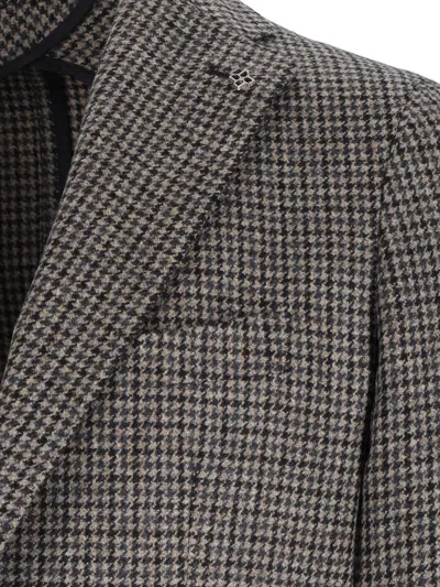 Tagliatore Classic Houndstooth Wool Blazer With Notched Lapels And Button Closure In Brown