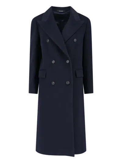 Tagliatore Double-breasted Coat Notched Lapels In Blue