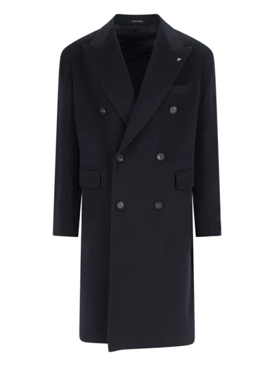 Tagliatore Blue London Double-breasted Coat In Blue