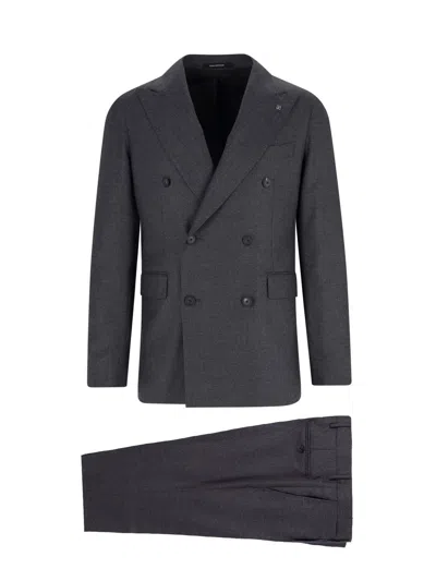 Tagliatore Double-breasted Grey Suit With Tailored Blazer In Gray