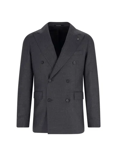 Tagliatore Double-breasted Grey Suit With Tailored Blazer In Gray