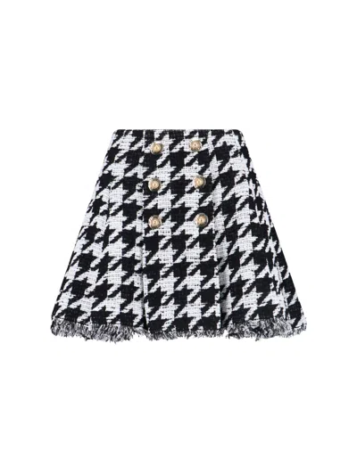 Balmain Knee Length Skirt Houndstooth Pattern In Black