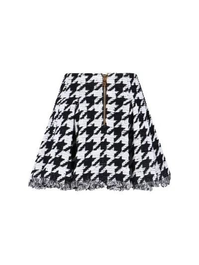 Balmain Knee Length Skirt Houndstooth Pattern In Black