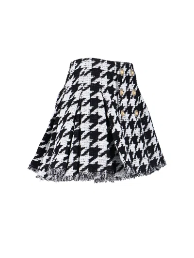Balmain Knee Length Skirt Houndstooth Pattern In Black
