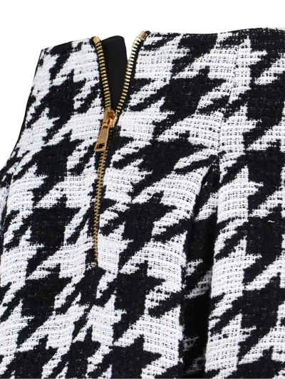 Balmain Knee Length Skirt Houndstooth Pattern In Black