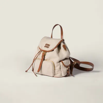 Miu Miu Canvas And Leather Backpack In Brown