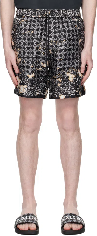 Amiri Bleach Bandana Silk Shorts In Black