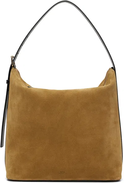 Apc A.p.c. Vera Beige Shoulder Bag With Top Handle And Zip Closure In Suede In Multi