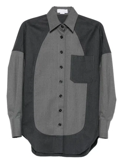 Stella Mccartney Flannel Wool Shirt With Color Block Design In Gray