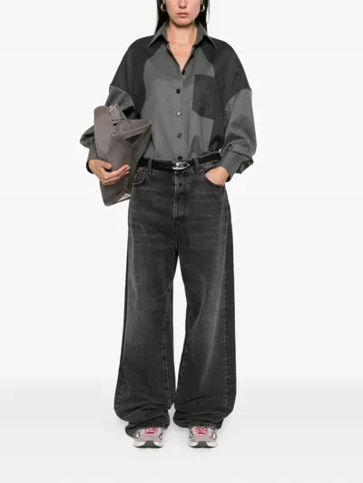 Stella Mccartney Flannel Wool Shirt With Color Block Design In Gray