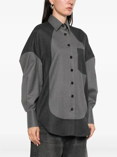 Stella Mccartney Flannel Wool Shirt With Color Block Design In Gray