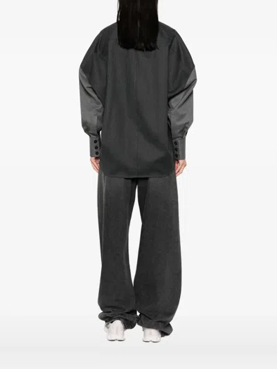 Stella Mccartney Flannel Wool Shirt With Color Block Design In Gray