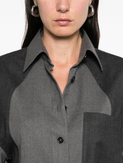 Stella Mccartney Flannel Wool Shirt With Color Block Design In Gray