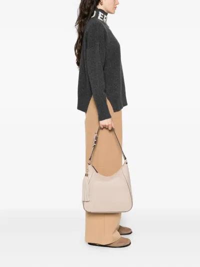 Liu •jo Soft-textured Shoulder Bag With Decorative Tassel In Neutral