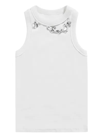 Area Distressed Crystal Ribbed Knit Tank Top In White