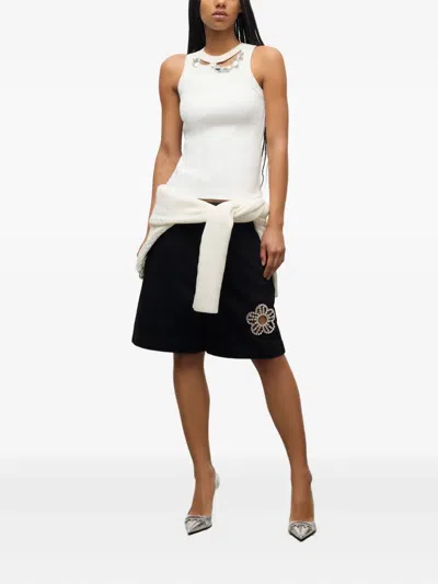 Area Distressed Crystal Ribbed Knit Tank Top In White