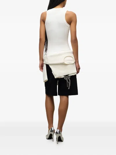 Area Distressed Crystal Ribbed Knit Tank Top In White