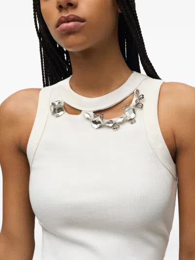 Area Distressed Crystal Ribbed Knit Tank Top In White