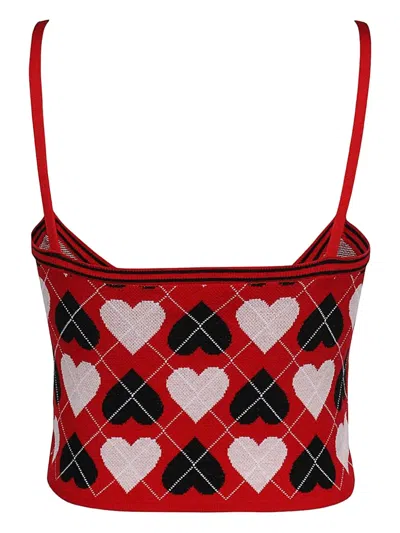 Msgm Heart-pattern Knitted Top In Red