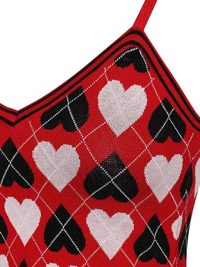 Msgm Heart-pattern Knitted Top In Red
