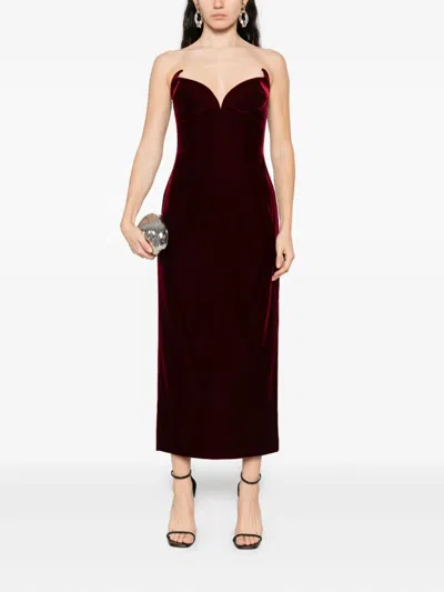 Mugler Strapless Velvet Sweetheart Maxi Dress In Burgundy