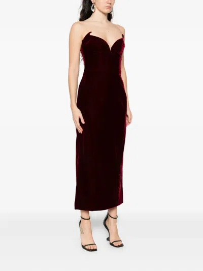 Mugler Strapless Velvet Sweetheart Maxi Dress In Burgundy