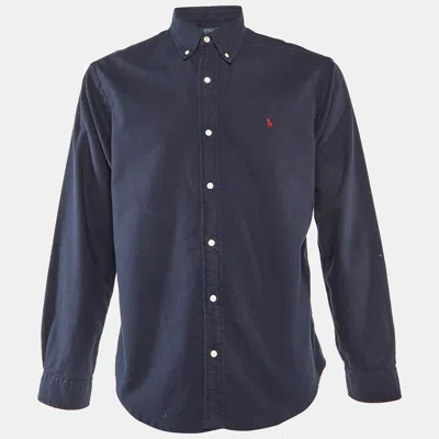 Pre-owned Polo Ralph Lauren Navy Blue Cotton Custom Fit Shirt L
