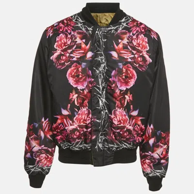 Pre-owned Givenchy Black Thorn & Rose Print Nylon Reversible Bomber Jacket L