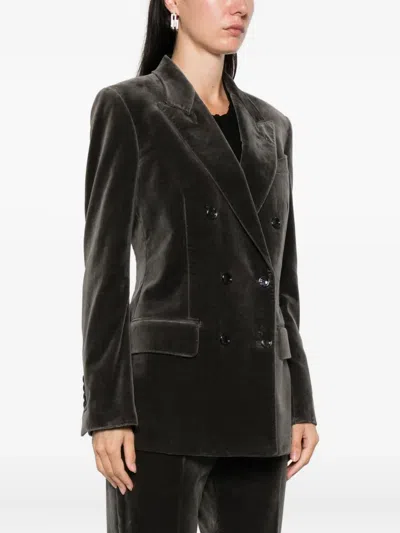 Tom Ford Double-breasted Velvet Jacket In Gray