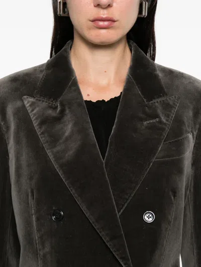 Tom Ford Double-breasted Velvet Jacket In Gray